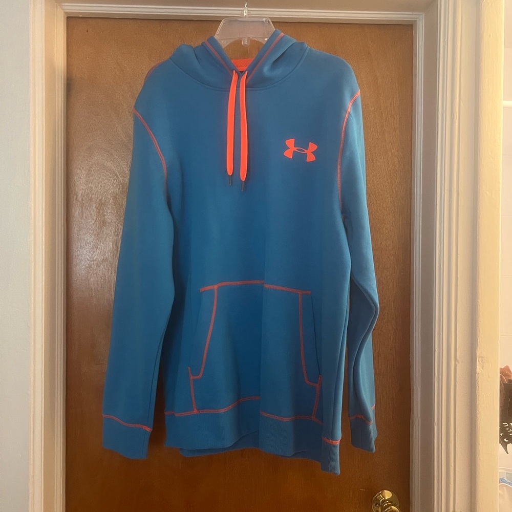 Under Armour Men’s Loose Fit Blue with Bright Orange Pullover Sweatshirt Hoodie
